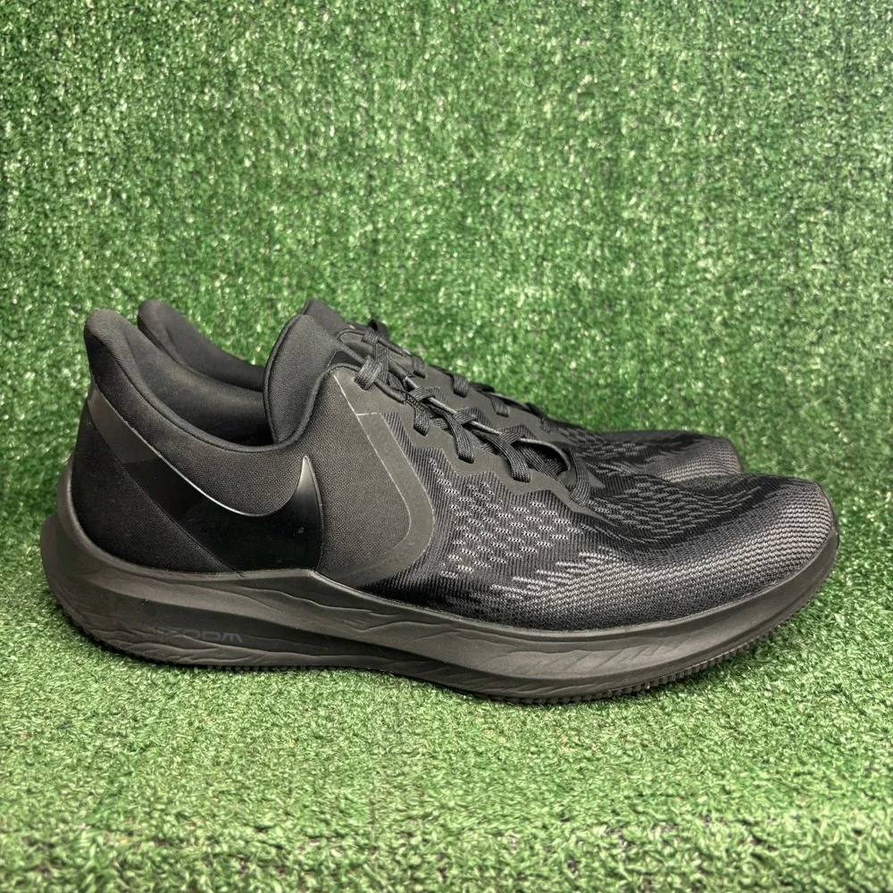 Nike Zoom Winflo 6 Triple Black Running Mesh Athletic Sneaker Black Mens Size 13
